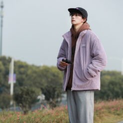New Winter American-style Corduroy Cotton Coat With A Premium High-end Feel - Light Purple, XL