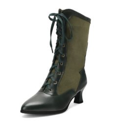 Pointed-toe High-heeled Color-block Womens Over-the-knee Boots With Front Lacing - Green, 36