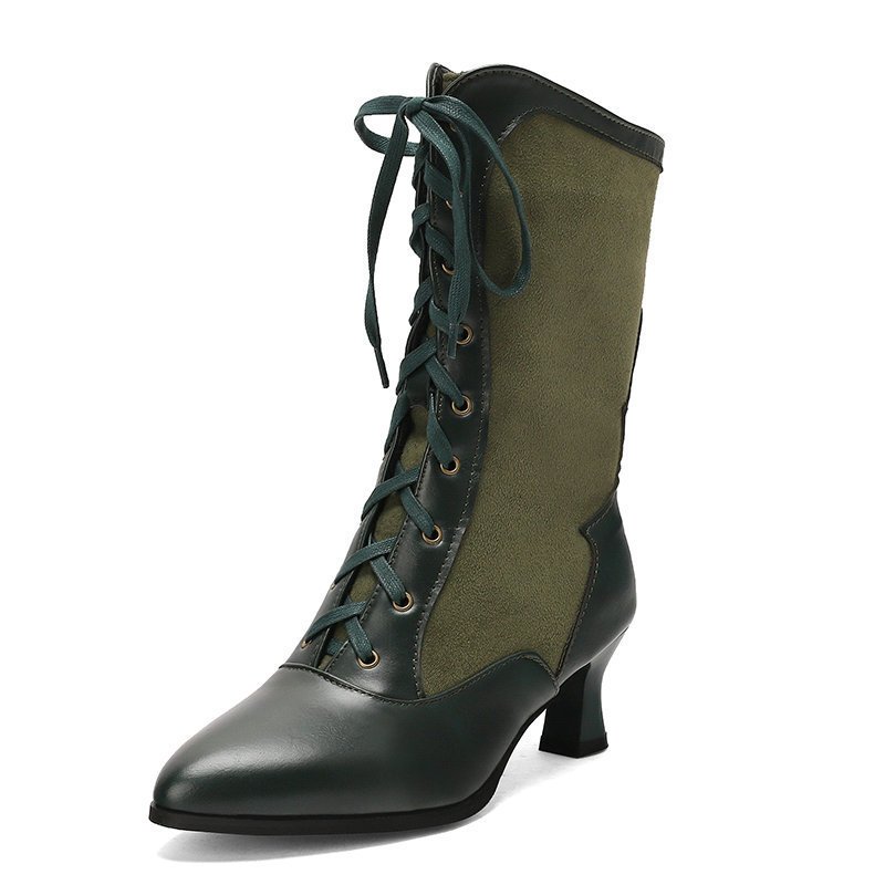 Pointed-toe High-heeled Color-block Womens Over-the-knee Boots With Front Lacing - Image 6