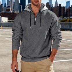 Light-luxury Commuter-style Long-sleeve Hoodie With A Stand-up Collar - Dark Gray, L