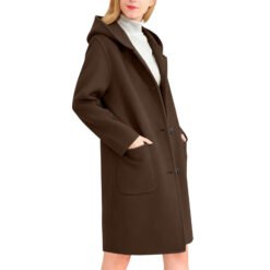 Womens Double-Faced Wool Coat With Hood - Brown, XXL