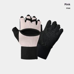 Gym Gloves With Built-in Wrist Straps For Pull-up Bars - Pink, L