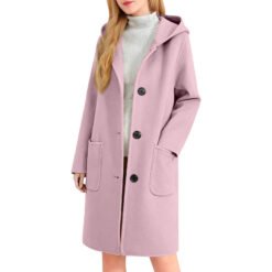 Womens Double-Faced Wool Coat With Hood - Pink, XXL