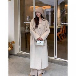 Womens Stylish Mid-length Slimming Wool Coat - Oatmeal Color, M