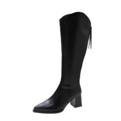 FallWinter Plus-Size Womens Chunky-Heel Pointed-Toe Mid-Calf Fashion Boots In A Casual Style - Black, 35
