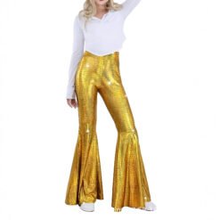 Lightweight Flared Pants With Gold-foil Snake-print - Gold, XXL