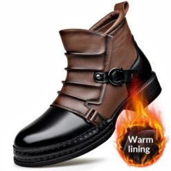 Mens British-style Retro Fleece-Lined Thermal Boots With Side Zipper - Brown Plus Velvet, 40