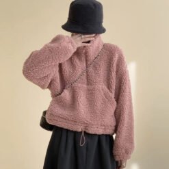 Womens HighEnd HalfZip StandUp Collar Sweatshirt - Pink, L