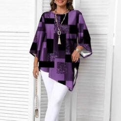 Relaxed, Casual Top With An Asymmetrical Hem - Purplish Red, 5XL