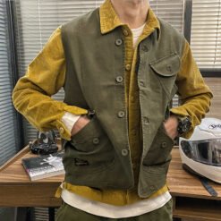 Mens Retro Short Casual Work Vest - Green, 2XL