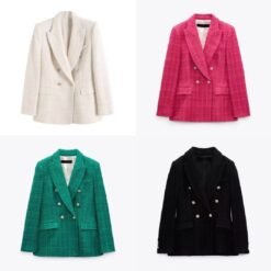 Womens 4-Color Textured Double-Breasted Midi Blazer