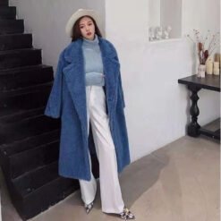 Womens Long Cashmere-Like Coat - Haze Blue, 2XL