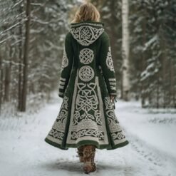 Long Loose-fitting Hooded Coat With A 3D Digital Print - Green, M