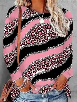 Womens Casual T Shirt With 3D Printed Crew Neck And Long Sleeves - WA28ZQ250325Y092, 2XL