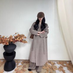 Long Double-sided Wool Coat In Korean Style - Gray, S