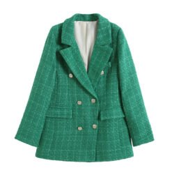 Womens 4-Color Textured Double-Breasted Midi Blazer - Green, XL