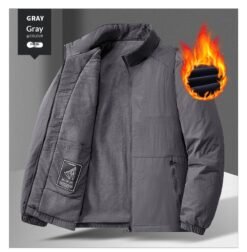 Mens Casual Padded Stand-collar Sports Jacket - Dark Gray With Velvet, 2XL