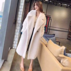 Womens Long Cashmere-Like Coat - Cream White, M