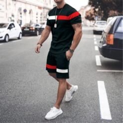 Men's Casual T-shirt Shorts Two-piece Printed Sportswear - TZ0124381, S