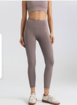 Mesh Side-pocket Stretchy Athletic Leggings - Milk Tea Color, L