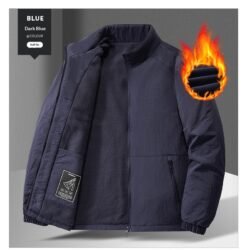 Mens Casual Padded Stand-collar Sports Jacket - Navy Blue Velvet, 4XL