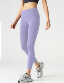 Mesh Side-pocket Stretchy Athletic Leggings - Light Purple, M