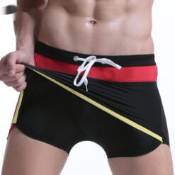 Hot Spring Lace-up Men's Boxer Casual Swimming Trunks - Black, XL