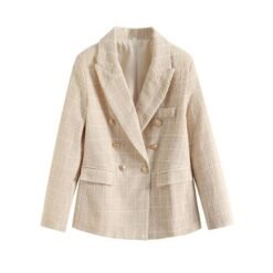 Womens 4-Color Textured Double-Breasted Midi Blazer - Beige, L