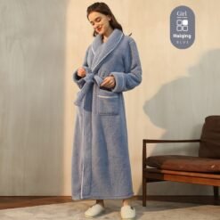 Autumn And Winter Thickened Cotton Velvet Nightgown Men's Winter Plus-sized Plus Size Light Luxury Couple Bathrobe Women's Extended Pajamas - 2102 Haiqing Women, XL