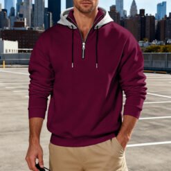 Light-luxury Commuter-style Long-sleeve Hoodie With A Stand-up Collar - Wine Red, L