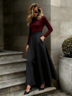 Elegant Solid-Color Skirt For Women - Black, 3XL
