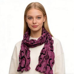 Hot Pink Crinkle Polyester Scarf - Textured Print Scarf For Casual Outfits - Multicolor
