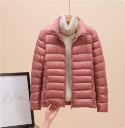 Womens Lightweight Padded Short Down Jacket - Pink Stand Collar, M