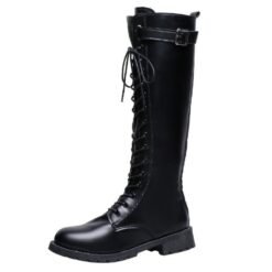 Womens Mid-heel High Boots With Laces And Buckles - Black, 39