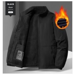 Mens Casual Padded Stand-collar Sports Jacket - Black Plus Velvet, 2XL