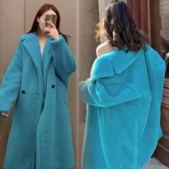 Womens Long Cashmere-Like Coat - Lake Blue, S