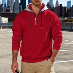 Light-luxury Commuter-style Long-sleeve Hoodie With A Stand-up Collar - Bright Red, L