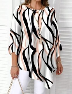 Relaxed, Casual Top With An Asymmetrical Hem - White, 5XL