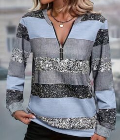 Womens FallWinter Crew-Neck Printed Loose-Fit Zip-Up Hoodie With Long Sleeves - NLW043458, M