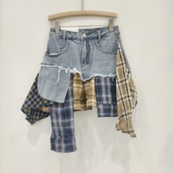 Irregular Hem Patchwork Denim Skirt For Women - Blue, XL