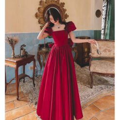 Winter Wine Red Engagement Daily French Princess On The Run Satin Dress - Wine Red Long, S