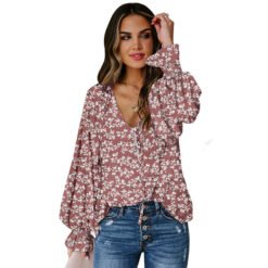 Shiying Autumn Lightweight Floral Chiffon Blouse With Long Sleeves - Multicolor, 2XL