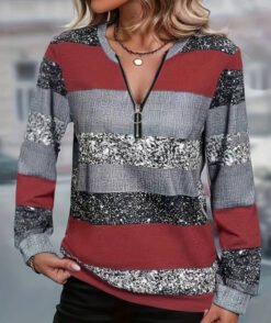 Womens FallWinter Crew-Neck Printed Loose-Fit Zip-Up Hoodie With Long Sleeves - NLW04347, 4XL