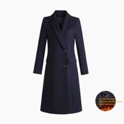 Woolen Coat For Formal Work Attire At Banks Jewelry Stores And Hotel Front Desks - Navy Blue, 3XL