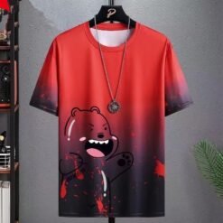 Gradient Half-length Sleeve Versatile Casual T-shirt - Gradient Bear Red, M