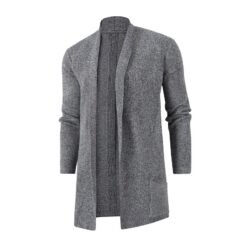 Mens Slim-Fit Plus-Size Knitted Cardigan Coat - Heather Gray, M