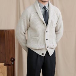 Versatile Knitted Cardigan For Men A Retro Warm Outerwear Piece For Commuting - Gray, 2XL