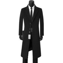 Mens Stylish Casual Wool Mid-length Coat - Black, XL