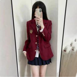 Springautumn Korean Style Navy Blazer For Women - Wine Red, XL