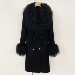 Long Double-faced Wool Coat With A Shearling Collar - Black, S